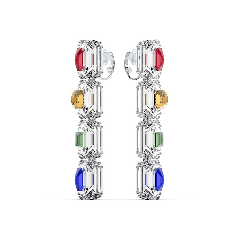 Chroma drop earrings, Oversized crystals, Multicolored, Rhodium plated